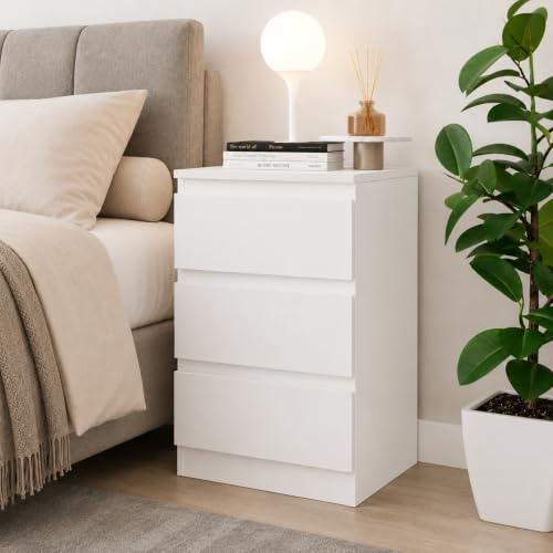 URBNLIVING Bedside Table with 3 Drawers, 62cm Height - Modern Chest of Drawers Dresser with Smooth Metal Runners for Bedroom, Living Room, Office & Hallway