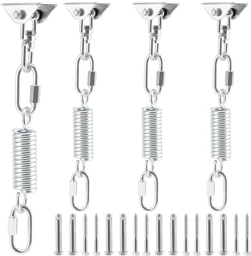 FUNSUEI Set di Gancio soffitto in Acciaio Inossidabile, con 2 moschettoni a Vite e Molla in Acciaio da 150 mm, Molla sospesa, Accessorio per Sacco da Boxe, Altalena, Fissaggio Yoga