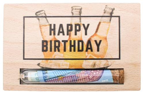 herz-wuid Geldgeschenk zum Geburtstag - Geschenkkarte aus Holz, Geburtstagsgeschenk Frauen und Männer, Geld kreativ verschenken, Geschenkverpackung Geld Gutschein, Geburtstagskarte (Bier)