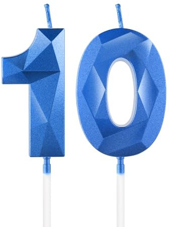 Royal Blue 10th Birthday Candles, 3D Number10 Candle for Cake, Boy Girl 10th Birthday Decorations,Sapphire Candle Topper Blue Cake Decorations for Birthday Party Wedding Anniversary Supplies