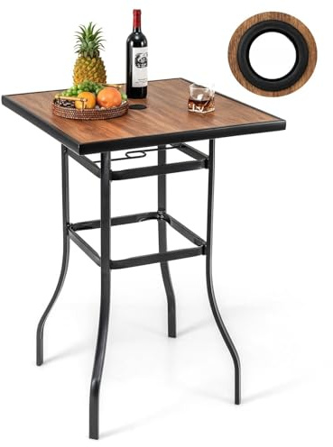 RELAX4LIFE Tavolo da Giardino, Tavolo Bar Alto con Foro Ombrellone (φ39mm), Superficie in SPC, Struttura in Metallo Robusto, Tavolino per Esterni e Interni, Portata 50KG (70x70x102cm, Quadrato)
