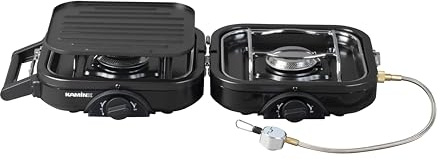 KaminX Réchaud à gaz pliable (2 feux, 1 plaque de cuisson, en acier inoxydable/plastique/cuivre, noir) 240020