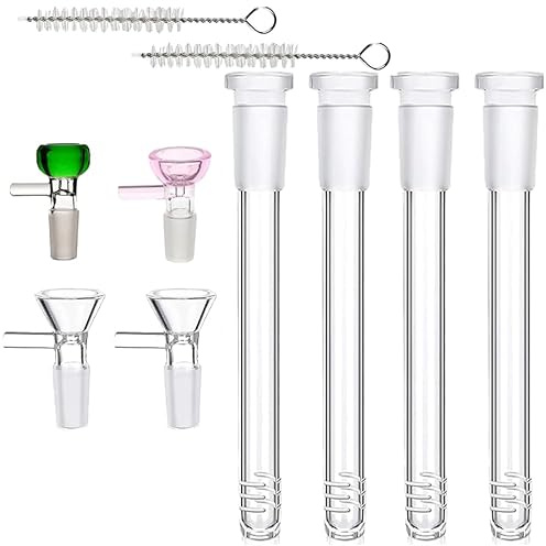 4 diffusori in vetro Bong Downsten con adattatore per diffusore in vetro da 14 mm (5,5 in Down Stems + 4 ciotole colorate)