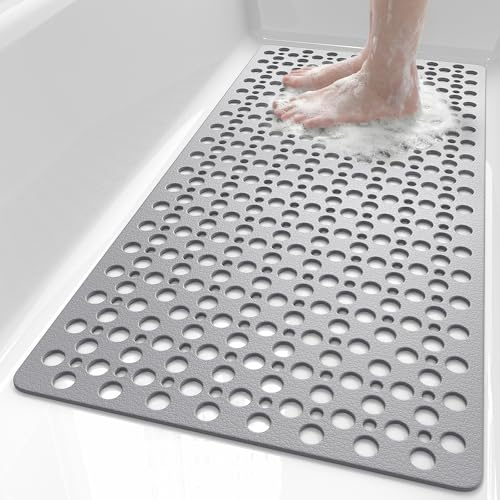 XIYUNTE Bath Mat Non Slip Anti Mould - 88x40cm Long Bathtub Mats Non Slip Bath Mats for Inside Bath, Rubber Anti Slip Shower Mat with Suction Cups, Machine Washable, Grey