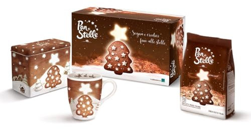 Pan di Stelle Gift Box Natale 2024, Idea Regalo con Tazza e Scatola di Latta by THUN, con Sacchetto di Biscotti Pan di Stelle 350 g in Edizione Limitata