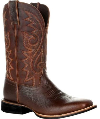 GHSIRUEU Cowboystiefel für Herren Quadratische Zehe Mittelhohe Stiefel Wasserdichter Westernstiefel mit Niedriger Absatz,Braun,42 EU