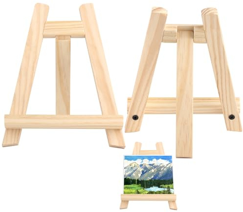 2 Stück Mini Staffelei Holz, 15 x 20cm Staffelei Klein, Faltbarer Holzstaffeleien für den Tisch, Holz Bilderständer Klein für Ausstellung von Malerei, Zeichnung, Bilderrahmen