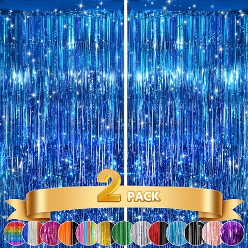 GCB 2Pack Dark Blue Foil Curtain Tinsel Backdrop Birthday Party Decorations