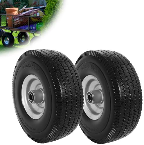 RUHUO 4.10/3.50-4 Pneu et Roue Sans Crevaison Pneu de Remplacement Solide et Robuste de 10 po Avec Trou D'essieu de 5/8 po Pneus Sans Chambre à Air Pour Brouette, Chariot de Jardin, Tondeuse à Gazon