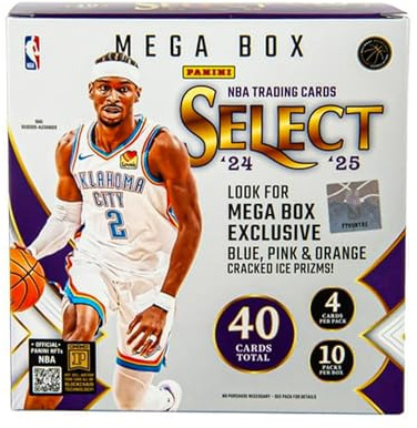 2024–25 Panini Select, NBA-Basketball-Mega-Box, offizielle Sammelkarten, Exklusive Blaue und rote Preise, Rookie-Karten und Einsätze, versiegelte Box