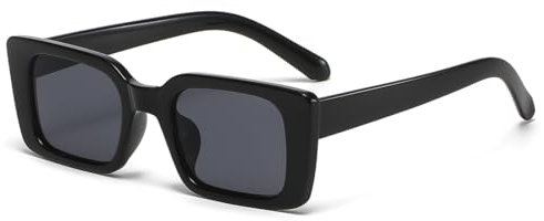 Long Keeper Retro Rechteck Sonnenbrille Damen Herren Vintage Eckig Sonnenbrille Trendige Quadratischem Brille UV400 (Schwarz Schwarz)