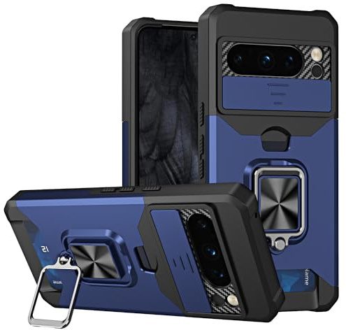 Casevita Coque Compatible avec Google Pixel 8 avec Béquille Annulaire, Glissière d'objectif Support Magnétique pour Voiture, Fentes Cartes Etui de Militaire Coque Pixel 8
