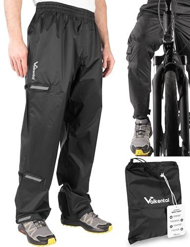 Valkental Regenhose für Radfahrer Unisex, Wasserdicht & Reflektierend | Innovatives Klettsystem für perfekten Sitz, 10.000mm Wassersäule, verstellbare Weite & Länge, reflektierend