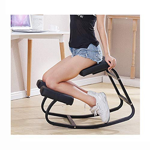 GANGUIO Schwarzer, mit Leder gepolsterter Schaukel-Kniehocker für Zuhause und das Büro, ergonomischer Hocker für die richtige Körperhaltung, 75 × 45 × 54 cm