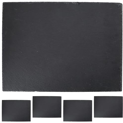Cepewa Skifferplattor, set om 4 | rektangulär 40 x 30 cm filtskydd | bordsunderlägg stenplatta, serveringsfat underlägg (1 x set om 4 skifferplattor 40 x 30 cm)