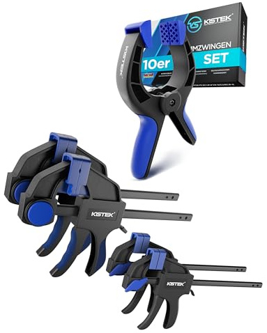 KISTEK® Zwingen-Bundle - 10x Federklemmzwingen + 4-teiliges Einhandzwingen-Set – Schnellverschluss & starke Spannkraft für Heimwerker & Werkstatt