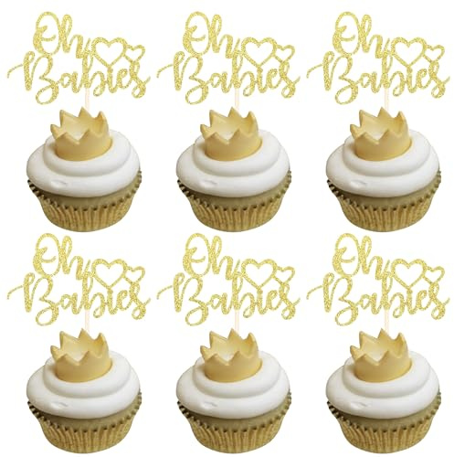 24 Stück Oh Babies Cupcake Toppers Glitzer Liebe Herz Baby Tortndeko Feiern Kinder Geburtstag Kuchen Deko für Baby Dusche Party Cupcake Dekorationen Gold