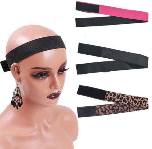 3 Pcs Elastic Wig Bands Adjustable Wig Melting Bands with Velcro Front Laying Strap Wrap to Lay Hairline Edges Belt for Grip Keeping Wigs