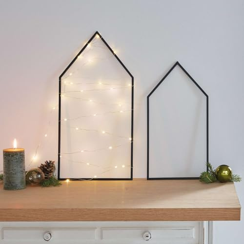 FRANK FLECHTWAREN Haus Modern Black, 2er Set, Metall, Mattschwarz Maße: 21 x 40 cm, 25 x 50 cm vielseitig einsetzbar