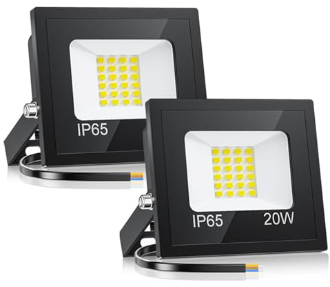 VRTOGTHE 2 Pack 20W Projecteur Exterieur LED, 2000LM 6500 K Blanc Froid Super Lumineux Spot LED Extérieur, Étanche IP65 Eclairage Exterieur pour Jardin, Escaliers, Garage, Couloir, Jardin