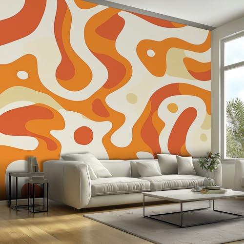 Retro Wallpaper Orange - 70s Abstract Swirl Wall Paper, Retro Home Decor, Non-woven Waterproof Print Wallpapers for Bedroom Living Room, Feature Walls Mural 200x140 cm - Osl58