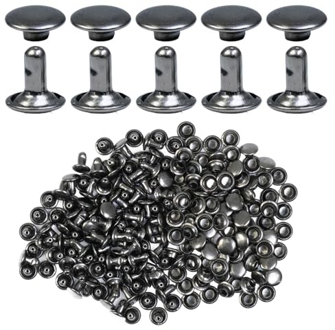 Selyse 200 juegos de remaches de doble tapa de 8 mm, remaches de cuero de acero inoxidable, remaches huecos para cuero, remaches metálicos para bolsos, zapatos, cinturones, ropa y manualidades (negro)
