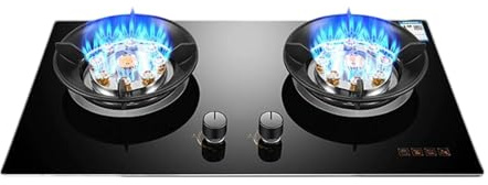 Réchaud À Gaz Double Brûleur 73 Cm 5,2 KW, Support De Casserole En Fonte De Verre Trempé Noir, Adapté Au Camping En Terrasse, Au Barbecue, À La Maison(LPG)