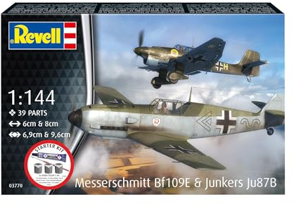Revell 73770 Starter Kit Messerschmitt Bf109E & Ju87B Stuka 1:144 Scale Unbuilt Plastic Model Kit with Accessories