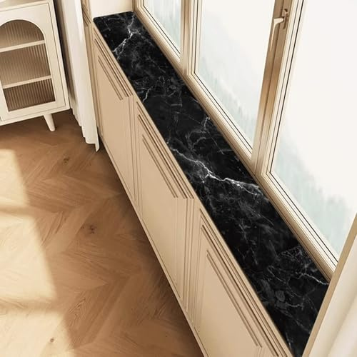 Tappetino per Davanzale Tappetino per Davanzale Nero Effetto Marmo, Protezione per Davanzale in Terra di Diatomee Assorbente, Cuscino Stretto, Cuscino Antiscivolo per Finestre(79x6in(201x15cm))