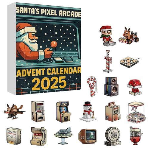 Weihnachtsmann-Pixel-Arcade-Adventskalender 2025, Santa Pixel Arcade Adventskalender, 24-Tage-Retro-Gaming-Countdown mit Mini-Pixel-Ornamenten (Blau-1PCS) (Blau)