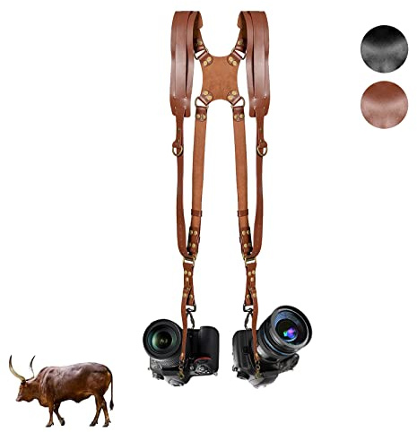 Elegoro Kameragurt für 2 Kameras,Leder kamera gurt für DSLR-/SLR-Kameras,Verstellbare doppelte Schultergurte Geeignet für Outdoor-Fotografie