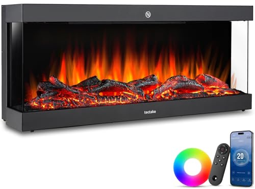 tectake® Elektrokamin, Wand Kamin, 2 Heizstufen 900W/1800W, 3D Kaminfeuer Flammeneffekt, 9 Flammen-, 6 Glutbettfarben, Elektro Kamin, Fernbedienung App Thermostat, Überhitzungsschutz, elektrisch