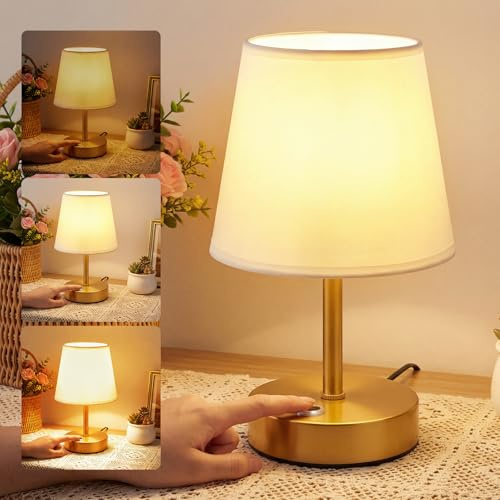 Warmiehomy Touch Bedside Lamps, 3-Level Dimmable Modern Table Lamp, USB Rechargeable Small Touch Lamps Bedside Night Light for Bedroom, Living Room, Nightstand (Bulb Included), Gold