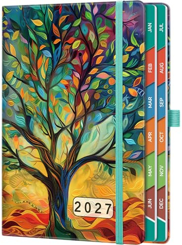 HwxBen 2027 Diary A5 Page A Day, Diary 2027 Day Per Page | 100 GSM Paper, Elastic Closure, Pen Loop & Pocket, Appointment Book for Work & Personal , Colorful Tree of Life