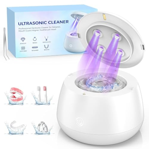 TQQ Nettoyeur Ultrasons avec Stérilisation UV, Ultrasonic Cleaner 48000 Hz, Dental Pod 200 ML, Pour Prothèses Dentaires, Appareils Orthodontiques, Gouttières, Aligneurs, Dentiers, Bijoux