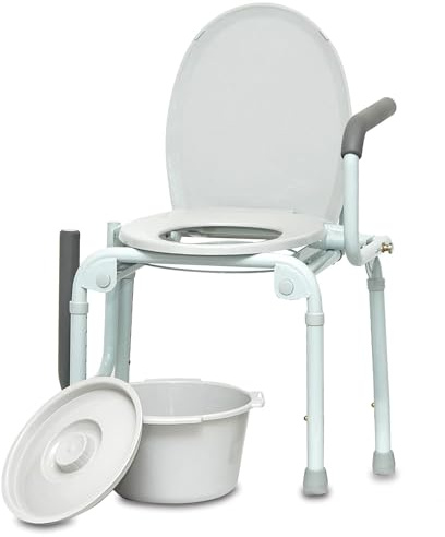 ProBasics Drop Arm Adjustable Bedside Folding Commode Chair Portable with Handles, for Elderly, Seniors, and Disabled People, Supports 300lbs, Adult Potty Chair