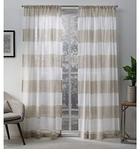 Exclusive Home Darma Sheer Linen Rod Pocket Curtain Panel Pair, 50x84, Linen, 2 Piece