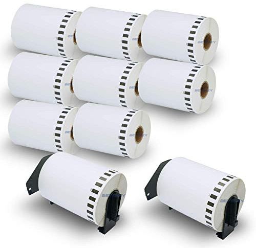 BETCKEY - 10 Rolls DK-22243 Labels with ONLY 2 Reusable Label Holders, 102mm x 30.48m, 10 Continuous Shipping Labels Using for Ql Label Printers