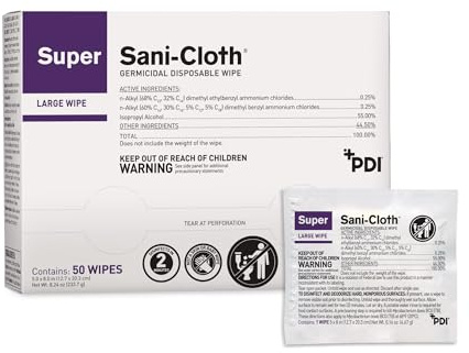 PDI Super Sani-Cloth Germicidal Disposable Wipe, Large, Individual, 5 x 8