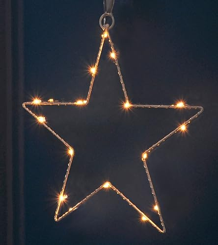 Spetebo Fensterbild Stern mit 16 LED - weiß - Fenster Silhouette warm weiß beleuchtet - Weihnachtsdeko Advent Winter Weihnachten Fensterdeko Batterie betrieben mit Timer