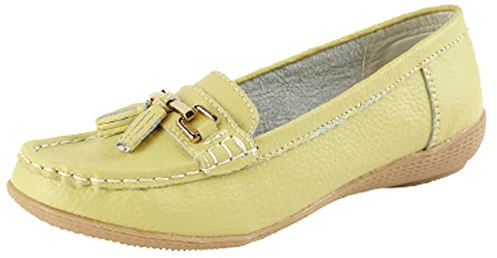 Jo & Joe Ladies Leather Loafer Shoes Plimsole Pumps Womens Flat Shoes Lime Size UK 5 EU 38