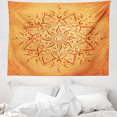 ABAKUHAUS Blatt Wandteppich,Orange Mandala aus Weiches Mikrofaser Stoff Waschbar ohne Verblassen Digitaldruck, 150 x 110 cm,Orange