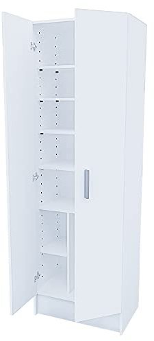 Mehrzweck-Kleiderschrank mit Zwei Türen mit sechs Einlegeböden, Farbe Weiß, Maße 59 x 180 x 37 cm