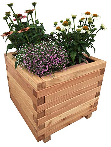 HOQ Pflanzkasten aus Lärche - mit Vlies und Griffen - Premium Pflanzkübel - Holz Blumentopf - Hochbeet aus Holz - Blumenkasten 50 x 50 x 44 cm