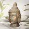ECD Germany Estatua de la Cabeza de Buda Escultura con Aspecto de Bronce 53cm Figura Decotariva Zen para Yoga Feng Shui o Sala de Meditación Busto Ornamento Artesanal de Hogar Jardín Patio