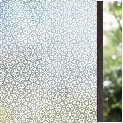 Lifetree - Fönsterfilm, självhäftande fönsterklistermärke utan lim, blommigt mönster lämpligt för vardagsrum, kök och sovrum 45 x 300 cm | Elektrostatisk dekorativ snöflinga UV-blockerande ogenomskinlig film för badrum, kontor, sovrum