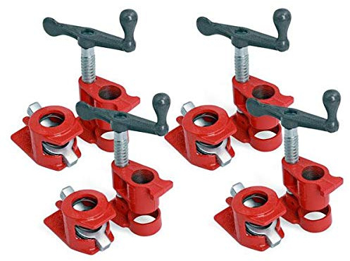 Neilsen 4PC 3/4 Wood Gluing Pipe Clamp Set - Heavy Duty Cast Iron Clamps for Woodworking - Red