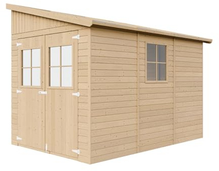 Abri de Jardin en Bois Naturel (sans paroi latérale) avec Les PLANCHERS IMPRÉGNÉ- Stockage extérieur avec fenêtres- H243x216x318 cm/6 m2- Atelier Rangement Outils et vélos- TIMBELA M339+M339G