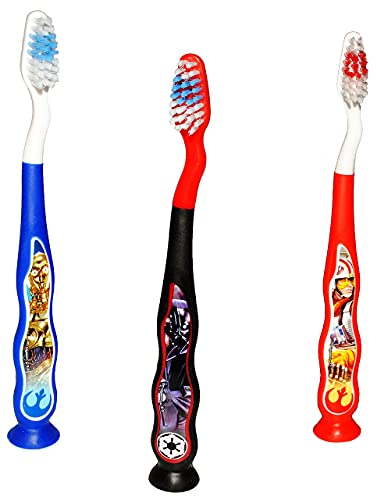 alles-meine.de GmbH 3 TLG. Zahnputzset - Star Wars - Zahnbürsten mit Saugnapf zum Hinstellen - Zahnbürstenset - Kinder & Baby hochwertige Borsten - Babyzahnbürste & Kinderz..