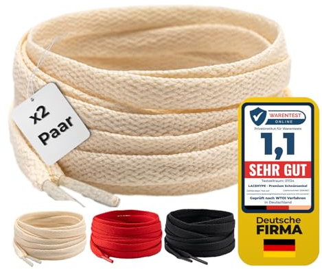 LaceHype 2 Paar - Schnürsenkel falch reißfeste Schuhbänder [8 mm breit ] LC3 Ersatz Shoelaces aus Polyester für Sneakers, Sportschuhe, Laufschuhe, Turnschuhe (Beige, 90cm)
